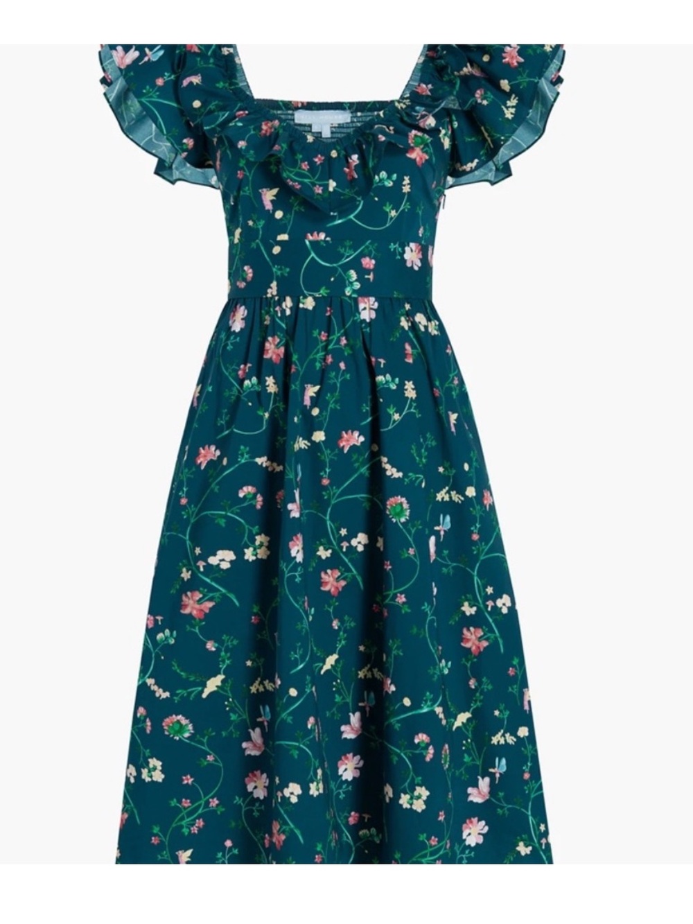 Hill House Ava Nap Dress Cotton Green Floral Ruffle Size XL - Picture 3 of 9